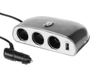Rozbočka zapaľovača 3x  12/24V + USB