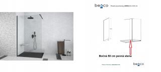 AVEO BLACK matná /čierna/ Walk-in sprchová zástena 88,5 - 90 x 195 + pevná 50cm stena,bezbariérové,číre sklo