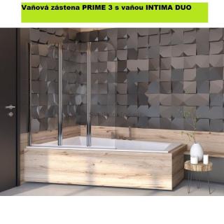 BESCO INTIMA SLIM DUO akrylátová asymetrická vaňa 170 x 125 x 41,5 cm bez čelného panelu a sifónu s vaňovou zástenou PRIME III 119,5-121 x 140 cm zalamovacie otváranie,chróm,číre sklo,otváranie dnu - von