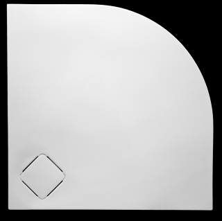 CA.PLAST LINDE 90x90x2,5 cm štvrťkruhová vanička z liateho mramoru lesklá biela s bielou krytkou na sifón so sifónom bez nožičiek