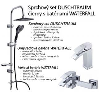 EISL Sprchový set DUSCHTRAUM čierny/chróm so sprchovou a umývadlovou batériou prevedenie chróm WATERFALL