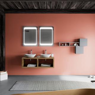 Kúpeľňová zostava LAGOS 120 cm 1x dosková časť prírodný dub  s keramickým umývadlom,zrkadlom bez doplnkových skriniek a batérie