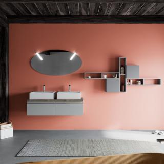 Kúpeľňová zostava LAGOS 120 cm 2x sivá zásuvková skrinka s keramickým umývadlom,zrkadlom bez doplnkových skriniek a batérie
