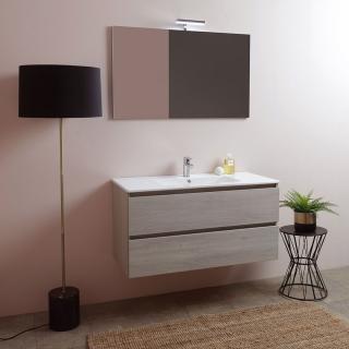 KV STORE Berlín kúpeľňový nábytok 100 cm ,drsný svetlý efekt dreva levieho brestu s keramickým umývadlom ,zrkadlom, led lampou