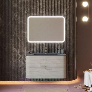 KV STORE kúpeľnový nábytok HOLLYWOOD 100 cm arktický dub s umývadlom z liateho mramoru a zrkadlom s LED osvetlením