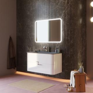 KV STORE kúpeľnový nábytok HOLLYWOOD 100 cm biela lesklá s umývadlom z liateho mramoru a zrkadlom s LED osvetlením