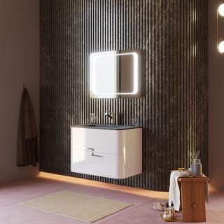 KV STORE kúpeľnový nábytok HOLLYWOOD 80 cm lesklá biela s umývadlom z liateho mramoru a zrkadlom s LED osvetlením