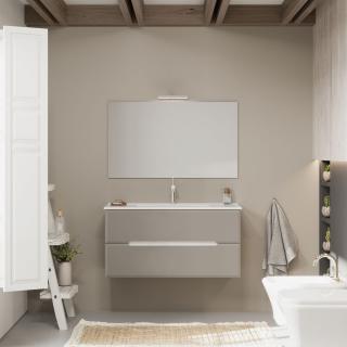 KV STORE kúpeľnový nábytok MANGOLIA 100 cm bočná strana biely dub, dvere matné sivé s umývadlom a zrkadlom