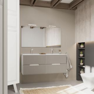 KV STORE kúpeľnový nábytok MANGOLIA 120 cm bočná strana biely dub,4 x dvere matné sivé s dvojumývadlom a zrkadlom
