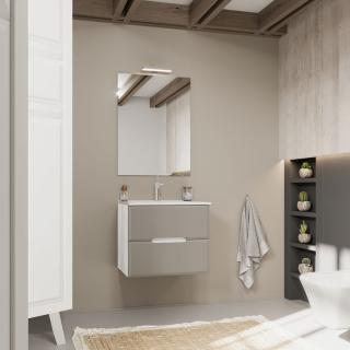 KV STORE kúpeľnový nábytok MANGOLIA 60 cm bočná strana biely dub, dvere matné sivé s umývadlom a zrkadlom