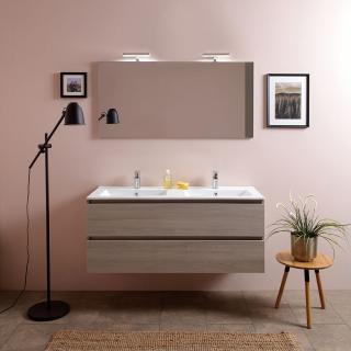 KVS BERLIN kúpeľňový nábytok prírodný svetlý dub dve zásuvky 120 cm s dvojumývadlom, zrkadlom,LED svetlo