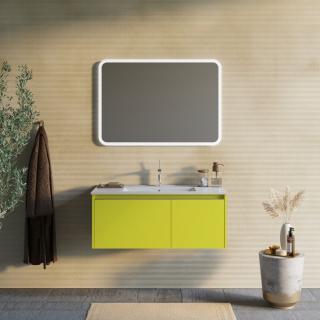 MONACO kúpeľňový nábytok 100 cm olivovo zelená matná 1x zásuvka 1 x dvierka s umývadlom a zrkadlom 100x70x3 cm s LED osvetlením