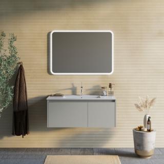 MONACO kúpeľňový nábytok 100 cm piesková matná 1x zásuvka 1 x dvierka s umývadlom a zrkadlom 100x70x3 cm s LED osvetlením