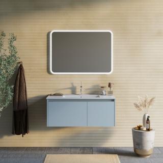 MONACO kúpeľňový nábytok 100 cm svetlo modrá matná 1x zásuvka 1 x dvierka s umývadlom a zrkadlom 100x70x3 cm s LED osvetlením