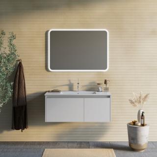 MONACO kúpeľňový nábytok 100 cm svetlo sivá matná 1x zásuvka 1 x dvierka s umývadlom a zrkadlom 100x70x3 cm s LED osvetlením