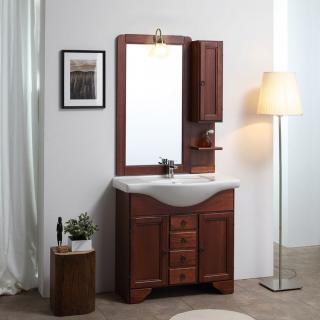 RETRO LAVANDA kúpeľňový nábytok 85 cm - hnedý orech, skrinka,umývadlo,zrkadlo v ráme ,horná skrinka,drevená polička,svetlo