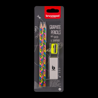 Bruynzeel Grafitová sada ceruziek neon - 2ks HB ceruzky + orezávátko a guma ()