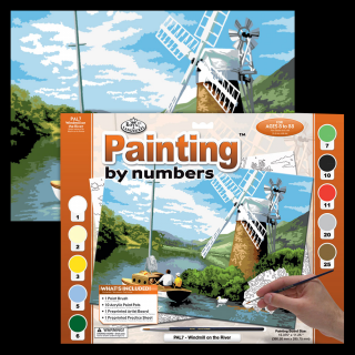 Maľovanie podľa čísiel formát A3  - Veterný mlyn na rieke (Sada na)