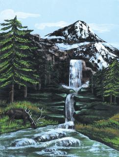 Maľovanie podľa čísiel na plátno formát A4 - Horský vodopád (Sada na)