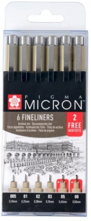 Pigma Micron fineliner promotion set | 4 + 2 zadarmo (Pigma Micron)