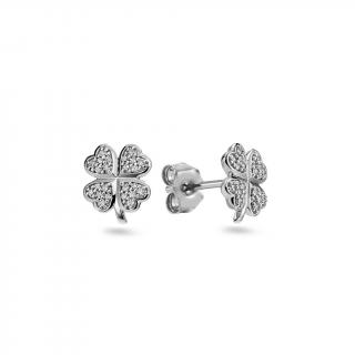 Diamantové náušnice štvorlístky Sepile 0,11ct, biele zlato KU3095A