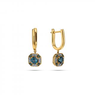 Diamantové náušnice v tvare štvorca s topásom London Blue 1,19ct KU2140LBT