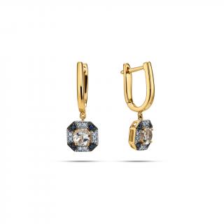 Diamantové náušnice v tvare štvorca so zafírom a topásom 1,16 ct KU2140