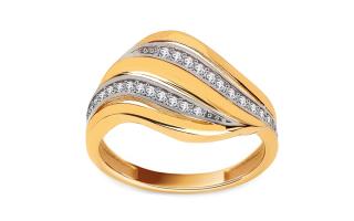Dvojfarebný zlatý prsteň s dvoma líniami zirkónov IZ27705