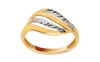 Dvojfarebný zlatý prsteň s gravírovaním IZ27707