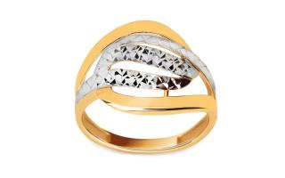 Dvojfarebný zlatý prsteň s gravírovanými líniami IZ27306