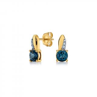 Elegantné náušnice s London Blue topásmi 1,17 ct a diamantmi KU2028