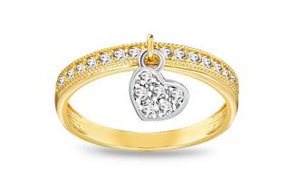 Jedinečný dvojfarebný zlatý prsteň Joanna s príveskom srdiečka a čírymi zirkónmi IZ27939HR