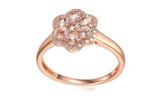 Morganitový prsteň z ružového zlata s briliantami 0.110 ct Kvet IZBR713