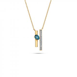 Náhrdelník s dvomi obdĺžnikovými líniami s diamantmi a London Blue topásom KU2148N