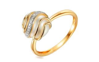 Nápaditý perlový prsteň s diamantmi, žlté zlato IZBR560
