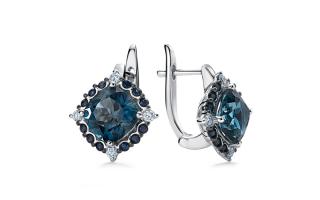Náušnice so zafírmi a London Blue topásom Harmony KU2056N
