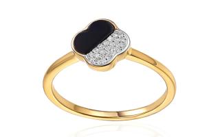 Prsteň s čiernym achátom a diamantmi štvorlístok IZBR1051