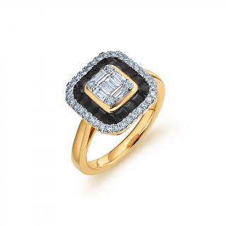 Prsteň s čiernými a baguette diamantmi Scarlett KU3065B
