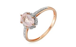 Prsteň s ružovým quartzitom a diamantmi, 14K IZBR563R