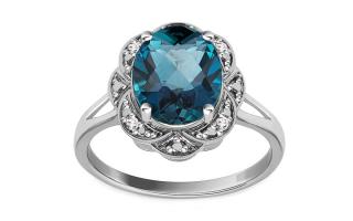 Prsteň z bieleho zlata s London Blue topásom a diamantmi Amaryl KU917A