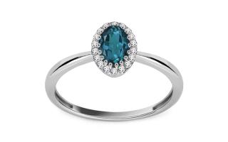 Prsteň z bieleho zlata s London Blue topásom a diamantmi Majella KU882ALBT