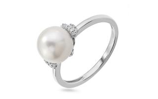Prsteň z bieleho zlata s perlou a diamantmi 0.060 ct IZBR823A