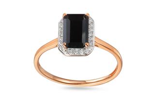 Prsteň z ružového zlata s čiernym achátom a diamantmi 0.070 ct IZBR895R