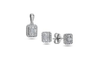 Set náušníc a prívesku s baguette diamantmi KU2062S