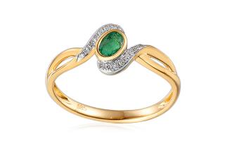 Smaragdový prsteň 0,15 ct s diamantmi, 14K IZBR101