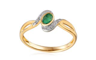 Smaragdový prsteň 0,15 ct s diamantmi, 9K IZBR101HR