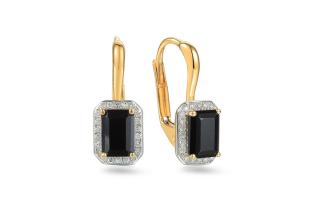 Zlaté náušnice s čiernym achátom s diamantmi 0.110 ct IZBR895N