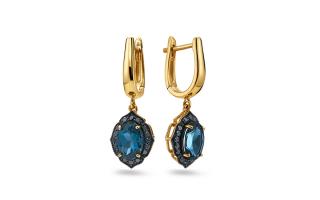 Zlaté náušnice s London Blue topásom 1,68 ct Nova KU1662N