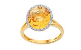 Zlatý citrínový prsteň s diamantmi IZBR449C