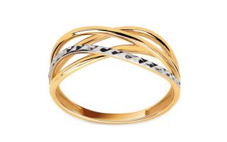 Zlatý dvojfarebný prepletaný prsteň s gravírovaním IZ24533